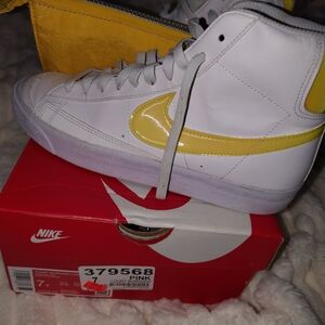Nike White and Yellow High-Top Sneakers